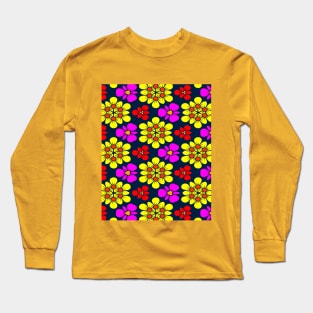 Yellow and Pink Flower Pattern Long Sleeve T-Shirt